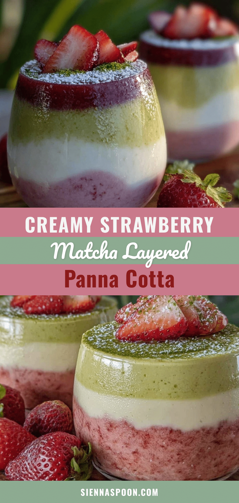 Creamy Strawberry Matcha Layered Panna Cotta recipe