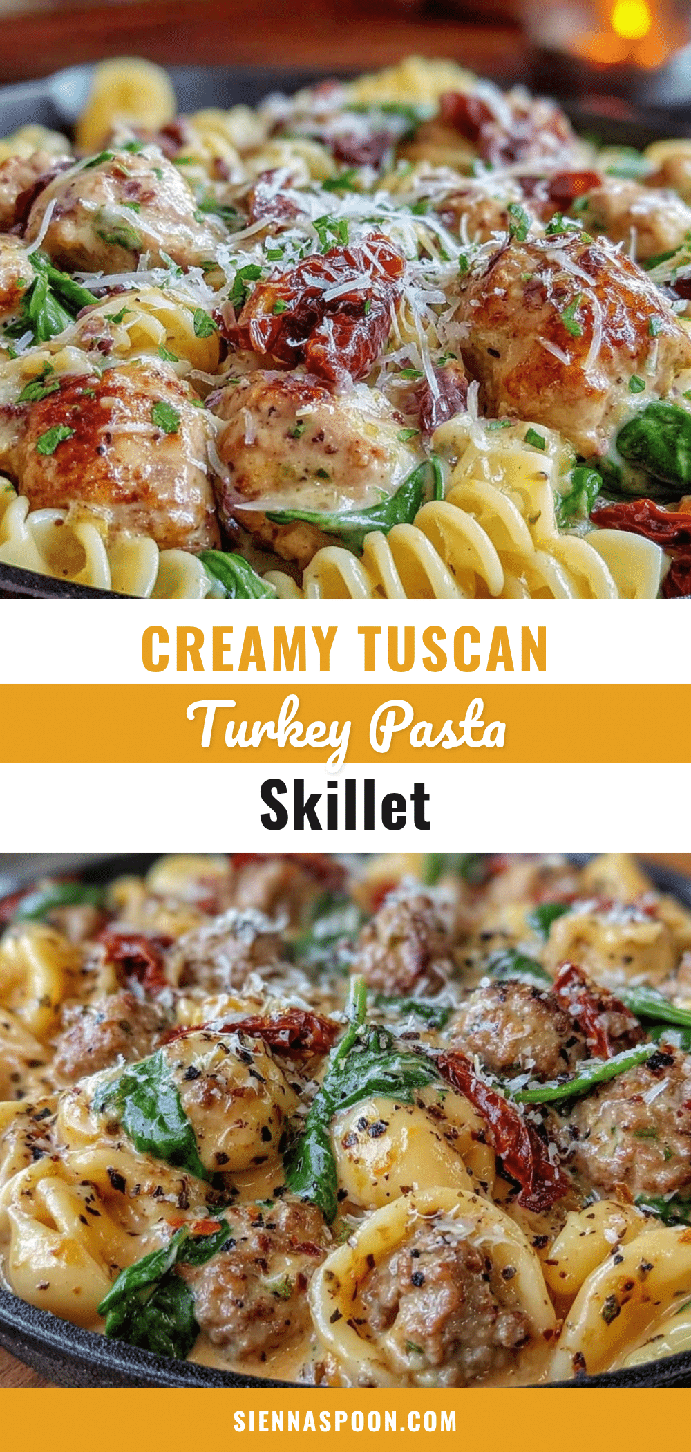 creamy tuscan ground turkey pasta skillet recipe