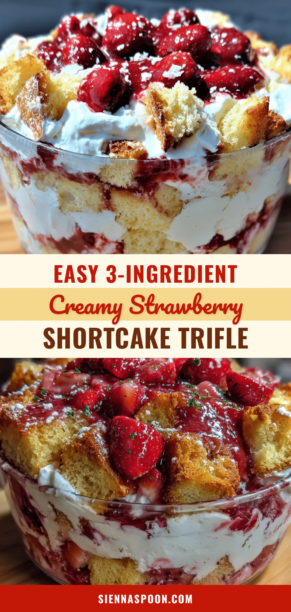 easy 3-ingredient strawberry shortcake trifle recipe