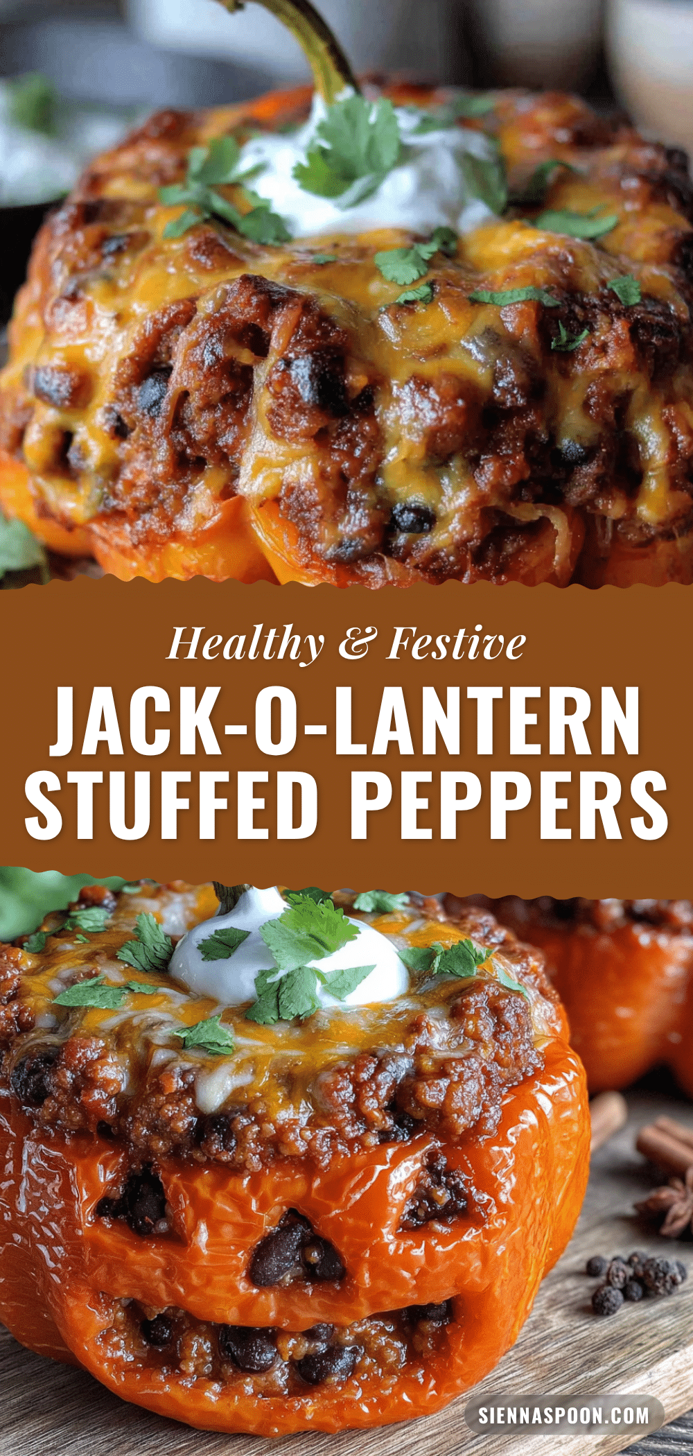 healthy jack-o-lantern stuffed bell peppers recipe